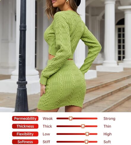 UEEKOOK Women's Sweater Skirt Set Bodycon Suit 2 Pieces Long Sleeve V-neck Top Knitted Short Dress in Kuwait