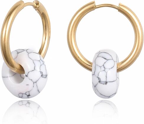 Vintage Colorful Chunky Hoop Earrings Cute Natual Stone Donut Dangle Huggie Earrings for Women in Kuwait