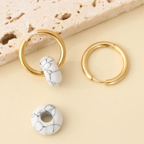 Vintage Colorful Chunky Hoop Earrings Cute Natual Stone Donut Dangle Huggie Earrings for Women in Kuwait