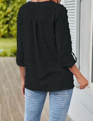 MEROKEETY Women's Casual Long Sleeve V Neck Blouses 2023 Dressy Business Shirts Swiss Dot Tops in Saudi Arabia