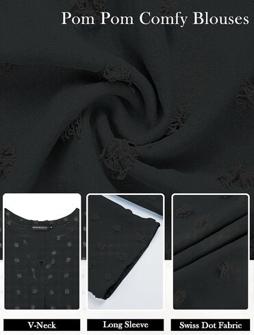 MEROKEETY Women's Casual Long Sleeve V Neck Blouses 2023 Dressy Business Shirts Swiss Dot Tops in Saudi Arabia