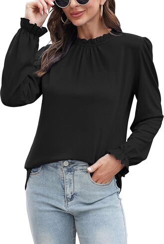 RUBZOOF بلوزات نسائية ذات رقبة وهمية وأكمام طويلة مزهّرة ومتينة غير رسمية موضة خريف 2023 بلوزات وقمصان in Kuwait