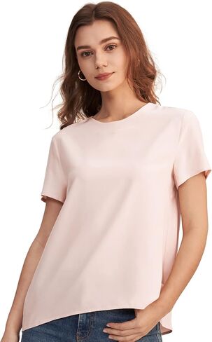 LILYSILK Silk Blouses for Women Short Sleeve 100 Pure Mulberry 22 Momme Ladies Silk Tops Button Slit Back Closure in Kuwait
