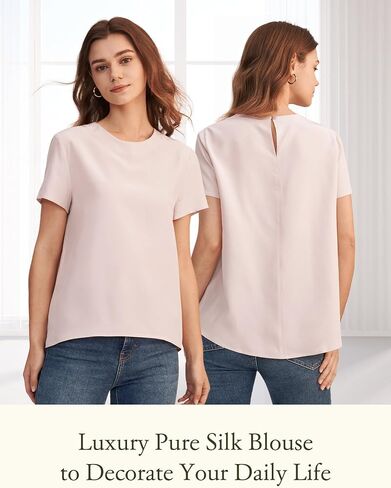 LILYSILK Silk Blouses for Women Short Sleeve 100 Pure Mulberry 22 Momme Ladies Silk Tops Button Slit Back Closure in Kuwait
