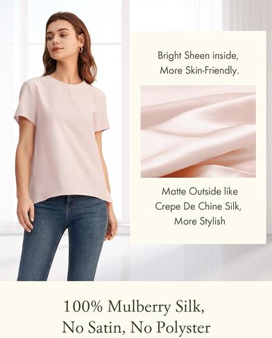 LILYSILK Silk Blouses for Women Short Sleeve 100 Pure Mulberry 22 Momme Ladies Silk Tops Button Slit Back Closure in Kuwait