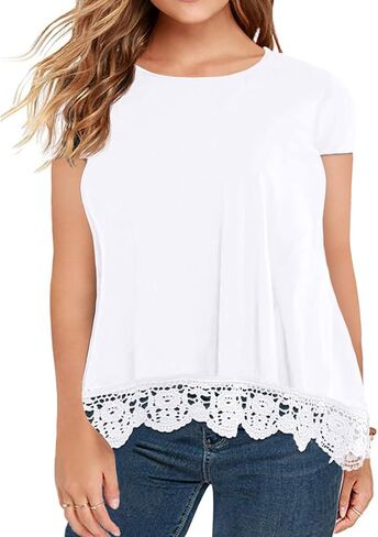 قمصان وبلوزات بمقاسات كبيرة من OLRIK للسيدات صيفية كاجوال بأكمام قصيرة/أكمام طويلة من الدانتيل in Kuwait