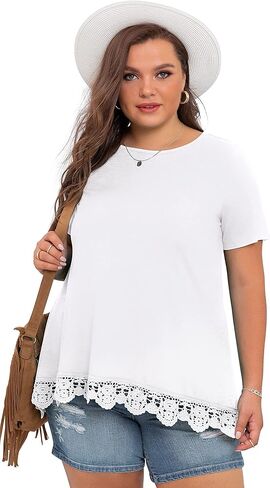 قمصان وبلوزات بمقاسات كبيرة من OLRIK للسيدات صيفية كاجوال بأكمام قصيرة/أكمام طويلة من الدانتيل in Kuwait