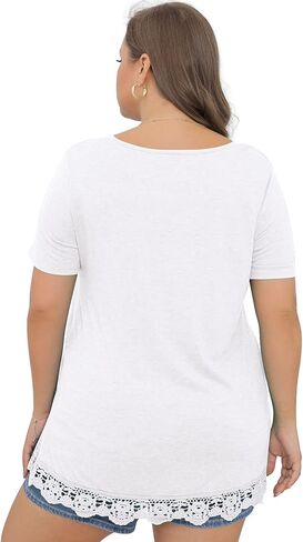 قمصان وبلوزات بمقاسات كبيرة من OLRIK للسيدات صيفية كاجوال بأكمام قصيرة/أكمام طويلة من الدانتيل in Kuwait