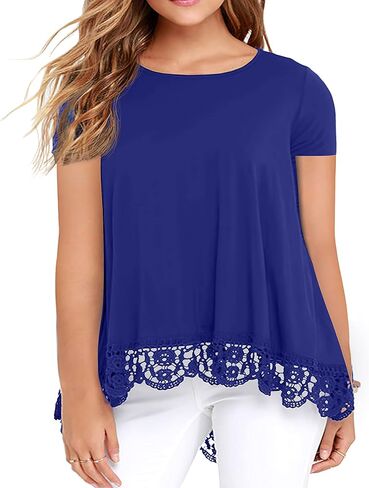 قمصان وبلوزات بمقاسات كبيرة من OLRIK للسيدات صيفية كاجوال بأكمام قصيرة/أكمام طويلة من الدانتيل in Kuwait