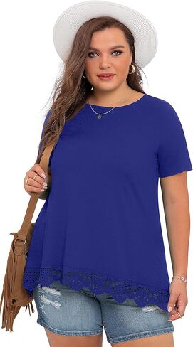 قمصان وبلوزات بمقاسات كبيرة من OLRIK للسيدات صيفية كاجوال بأكمام قصيرة/أكمام طويلة من الدانتيل in Kuwait