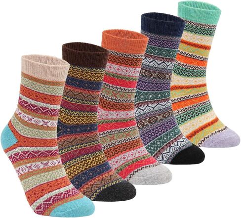 Yannik Women's 5 Pair Pack Vintage Style Cotton Knitting Wool Winter Crew Socks in Saudi Arabia