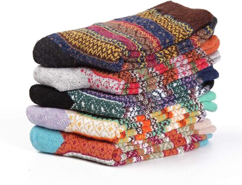 Yannik Women's 5 Pair Pack Vintage Style Cotton Knitting Wool Winter Crew Socks in Saudi Arabia