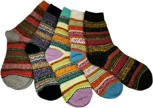 Yannik Women's 5 Pair Pack Vintage Style Cotton Knitting Wool Winter Crew Socks in Saudi Arabia