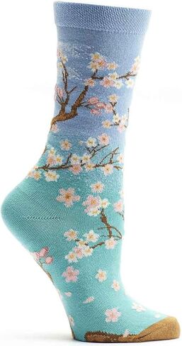جورب أزهار الكرز للسيدات من Ozone: جوارب Spring Crew غير رسمية، جوارب من مزيج القطن المسامي، مقاس جورب نسائي 9-11 (فيروزي) in Kuwait