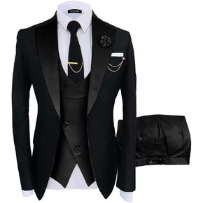 Wangyue Prom Suits for Men 3 Piece Suits Slim Fit Double Breasted Suits Size 40 for Dinner Party Formal Tuxedo Black Size M