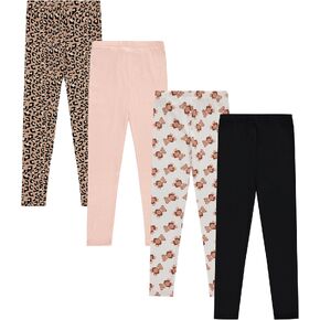 Girls' 4-Pack Fleece Lined Leggings: Whimsical Wonderland of Styles in Sizes 4-16! Unicorns, Flowers & Hearts Galore!