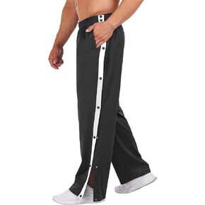 Deyeek Men's Tear Away Basketball Pants High Split Snap Button Casual Post-Surgery Sweatpants with Pockets