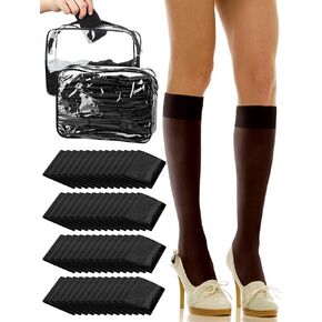 Preboun 100 Pairs Women's Nylon Knee Highs Reinforced Toe and Clear Toiletry Bags Support Knee High Stockings for Women