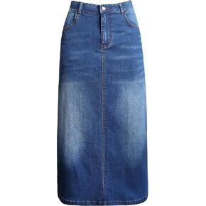 Long Denim Skirt for Women Casual A-Line Denim Maxi Skirt Stretch High Waisted Jean Skirt with Pocket Blue in Kuwait