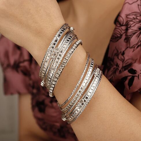Rumtock 13pcs Boho Silver Bracelet Set for Women Girls Crystal Beads Stackable Bangle Hand Chain Punk Jewelry for Party in Saudi Arabia