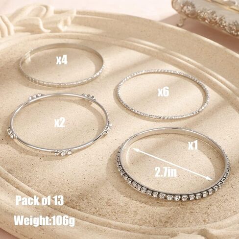 Rumtock 13pcs Boho Silver Bracelet Set for Women Girls Crystal Beads Stackable Bangle Hand Chain Punk Jewelry for Party in Saudi Arabia