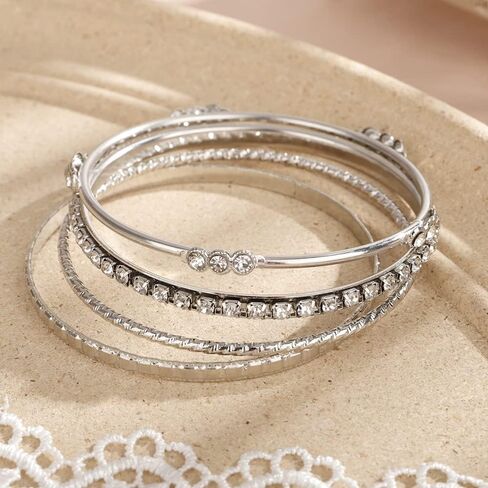 Rumtock 13pcs Boho Silver Bracelet Set for Women Girls Crystal Beads Stackable Bangle Hand Chain Punk Jewelry for Party in Saudi Arabia