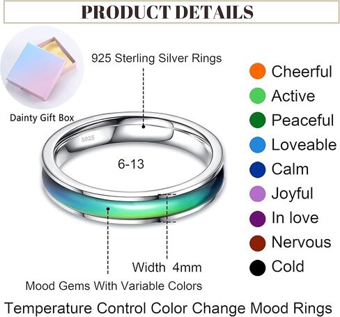 adramata 925 الفضة الاسترليني خواتم المزاج للنساء الرجال 3/4mm خواتم الخطوبة الزفاف خواتم الوعد العصرية للزوجين درجة الحرارة الحساسة اللون تغيير المزاج خواتم in Kuwait