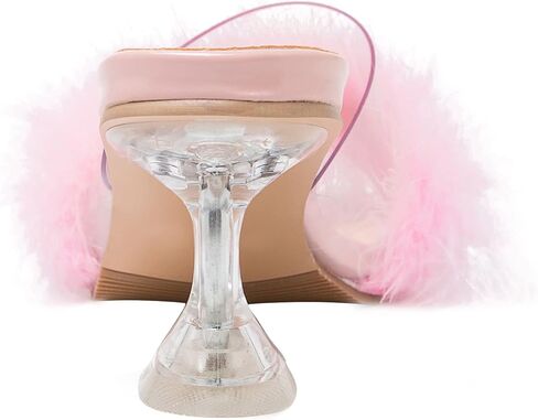 صنادل Heiyom النسائية ذات المقدمة المربعة والكعب العالي والكعب العالي والصنادل ذات الريش المنفوش سهلة الارتداء بكعب عالٍ شفاف وحفلات الزفاف والحفلات الوردية 38 US7 in Kuwait