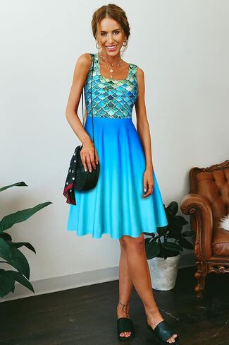 uideazone Women's Sleeveless Scoop Neck Summer Beach Casual Midi A Line Dress in Kuwait