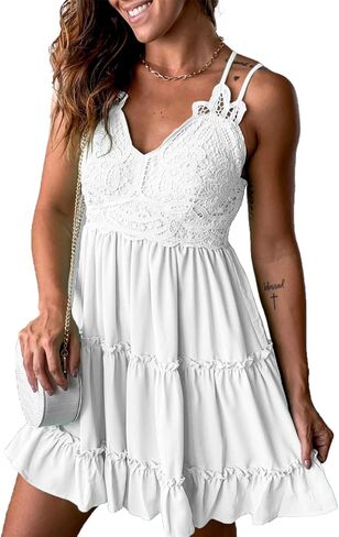فساتين صيفية نسائية كاجوال برقبة على شكل حرف V فستان قصير من الدانتيل فستان قصير للشاطئ فستان الشمس in Kuwait