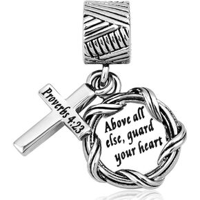 CharmSStory Religious Cross Bible Christian Heart Charm Bead for European Bracelets