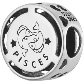 Zodiac Signs Birthday Symbols 925 Sterling Silver Charm Bead For Pandora & Similar Charm Bracelets or Necklaces