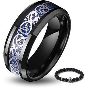 BAVIPOWER Viking Celtic Dragon Jormungand Stainless Steel Wedding Band Ring Red Blue Silver Gold Colours Great Protection For Men Women