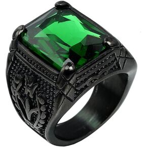 PMTIER Men's Stainless Steel Vintage Cubic Zirconia Square Multicolor Stone Signet Ring