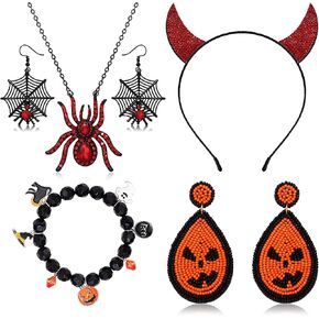 PHALIN Halloween Earrings Necklace Bracelet Set for Women Boo Dangle Earrings Pumpkin Pendant Necklaces Beaded Stretch Bracelet Halloween Costume Jewelry Set Gifts in Saudi Arabia