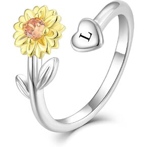 STARCHENIE Sunflower Initial Ring for Women 925 Sterling Silver Letters A-Z 26 Alphabet Adjustable Ring Size 7 in Saudi Arabia