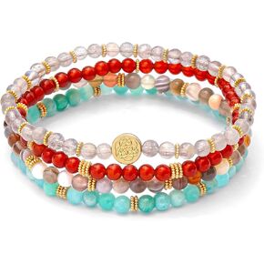 عناصر واعية - مجموعة أساور مكونة من 4 - أساور من الحجر الطبيعي للنساء والرجال - أساور خرز للنساء - أساور روحية للنساء - أساور مكدسة للنساء - أساور ممتدة للنساء in Kuwait