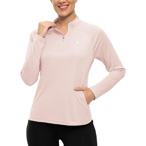 TBMPOY Women's Sun Protection Long Sleeve Women Quick Dry 1/4 Zip Pocket Shirts Hiking Workout Athletic Tops