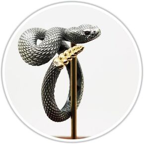 YLSTECSL Domineering Black Silver Snake Ring For Man Women Vintage Punk Rattlesnake Adjustable Ring Teenager Gothic Hip Hop Party Jewelry
