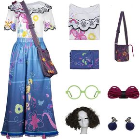 LILLIWEEN Mirabel Costume,Womens Mirabel Dress Halloween Costume with Bag Ornament Glasse Wig Full Set(US Size)