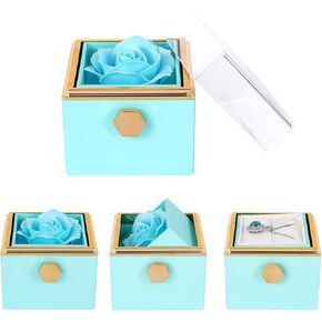 muchly Rose Ring Box，Proposal ring box rotates 360 degrees. Square Velvet Jewelry Box for Proposal Ring, Ceremony, Wedding or Special Occasions (pink)