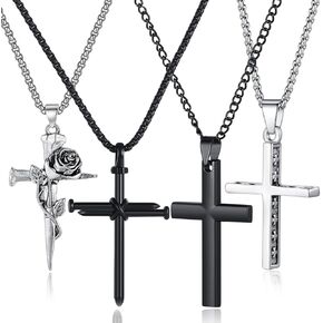 قلادة MAIBAOTA للرجال، مجموعة 4 قطع من الفولاذ المقاوم للصدأ باللونين الأسود والفضي، مجوهرات قلادات للرجال، سلسلة 16-24 بوصة in Kuwait