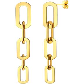 Chain Hoop Earrings, Chain Dangle Earrings, Chain Cuff Earrings, Gold Plated European Trendy Dangling Earrings for Women with Surgical Post
