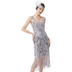 BABEYOND Women's Flapper Dresses 1920s V Neck Vintage Gatsby Party Dress Art Deco Dress