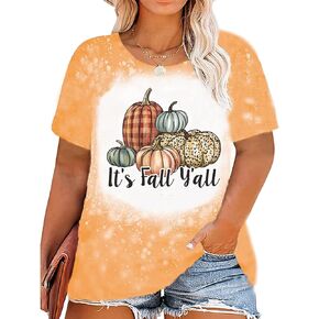 Plus Size It's Fall Y'all T-Shirt Women Halloween Bleached Shirt Leopard Plaid Pumpkin Graphic Tees Casual Fall Tops in Saudi Arabia