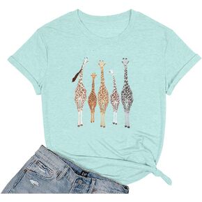 Womens Summer Giraffe T Shirt Funny Animal Graphic Tees Casual Short Sleeve Summer Cute Giraffe Printed T-Shirt Tops in Kuwait