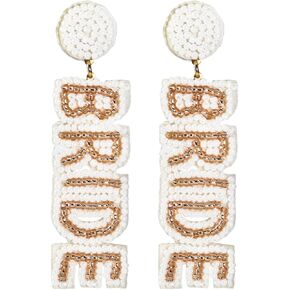 Handmade Braid Wedding Bride Beaded Dangle Earrings Bohemian BRIDE Letter Bridal Earrings for Women Girls Jewelry