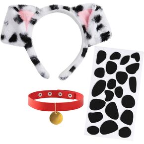 3Pcs Dalmatian Dog Ears Headband Red Choker Gold Pendant Collar Black Felt Sticker Animal Costume Accessories Halloween Party in Saudi Arabia