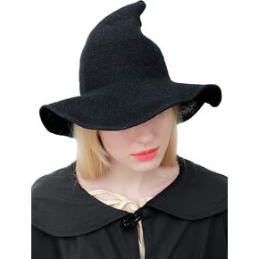 DAZCOS Witch Hat Multicolor Knit Breathable Wide Brim Foldable Pointed Cap for Women Halloween Costume