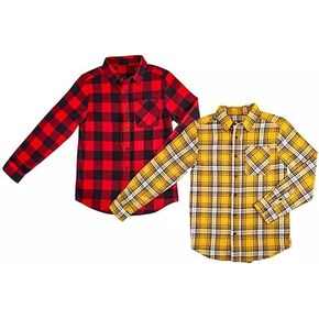 Member's Mark Boy's 2 Pack Long Sleeve Button Down Flannel Shirt 8 Multi in Kuwait